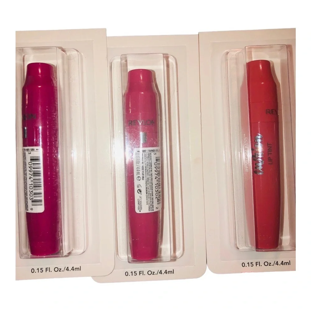 3pk Revlon Kiss‎ Cushion plush Lip Tint- Berry Lit, Pink IRL, #310 (peacy tint)
